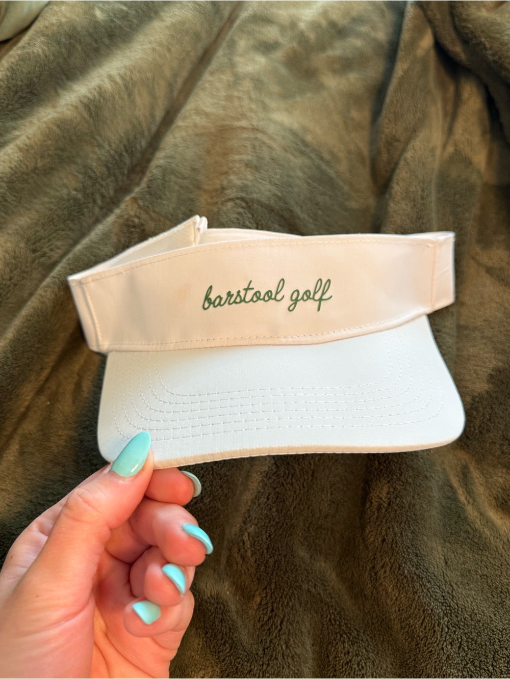 Barstool Golf White Visor with Green Logo